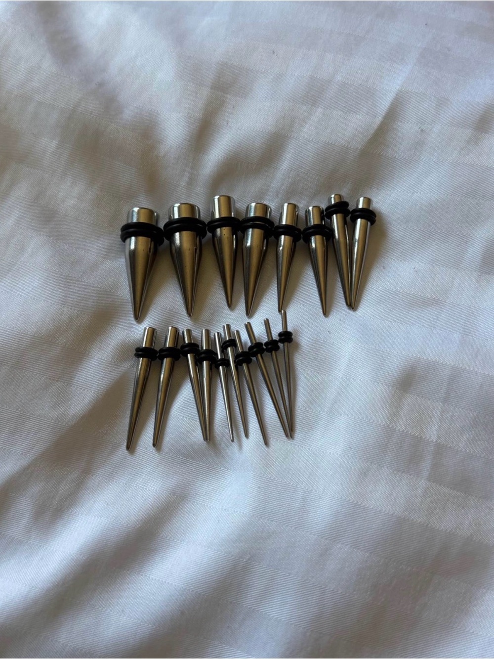 Silver Stainless Steel Spike Ear Tapers Stretchers Set - Men Accessories